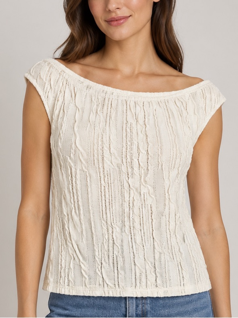 Zara Cream Cable-Knit Boatneck Tank Top